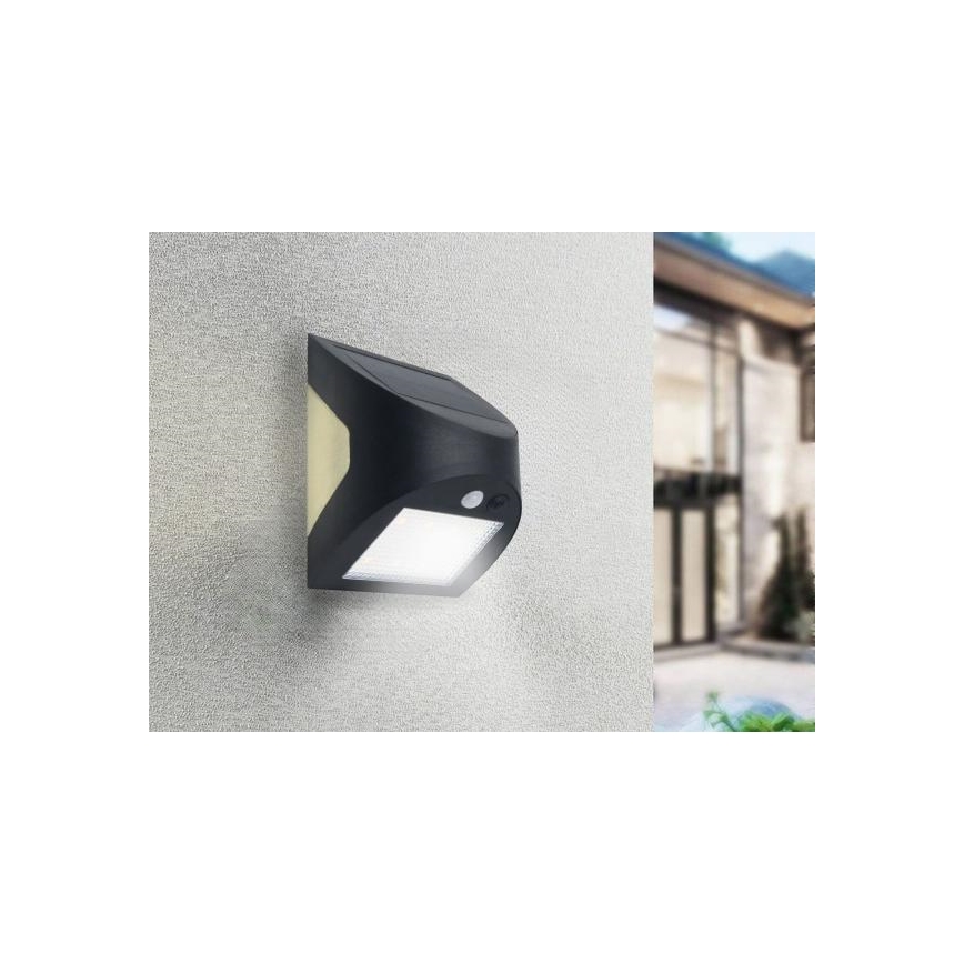 LED solarna zidna svjetiljka sa senzorom LED/3W/3,7V 3000/4000K 1200 mAh IP54 crna