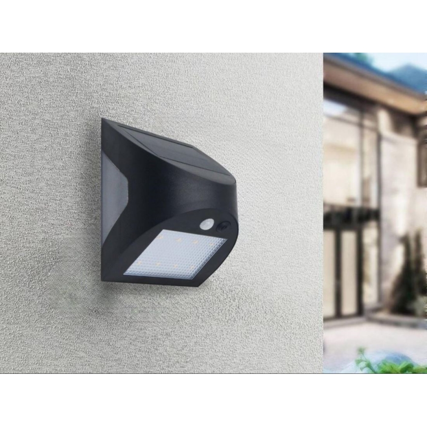 LED solarna zidna svjetiljka sa senzorom LED/3W/3,7V 3000/4000K 1200 mAh IP54 crna