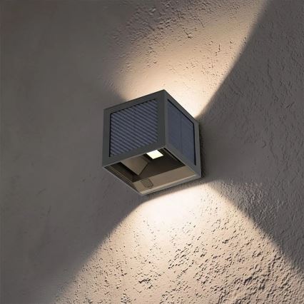 LED solarno zidno svjetlo sa senzorom LED/9W/3,7V 3000/4000/6000K IP65 2600 mAh crno