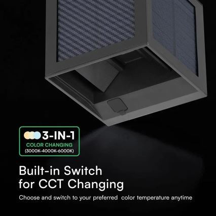 LED solarno zidno svjetlo sa senzorom LED/9W/3,7V 3000/4000/6000K IP65 2600 mAh crno