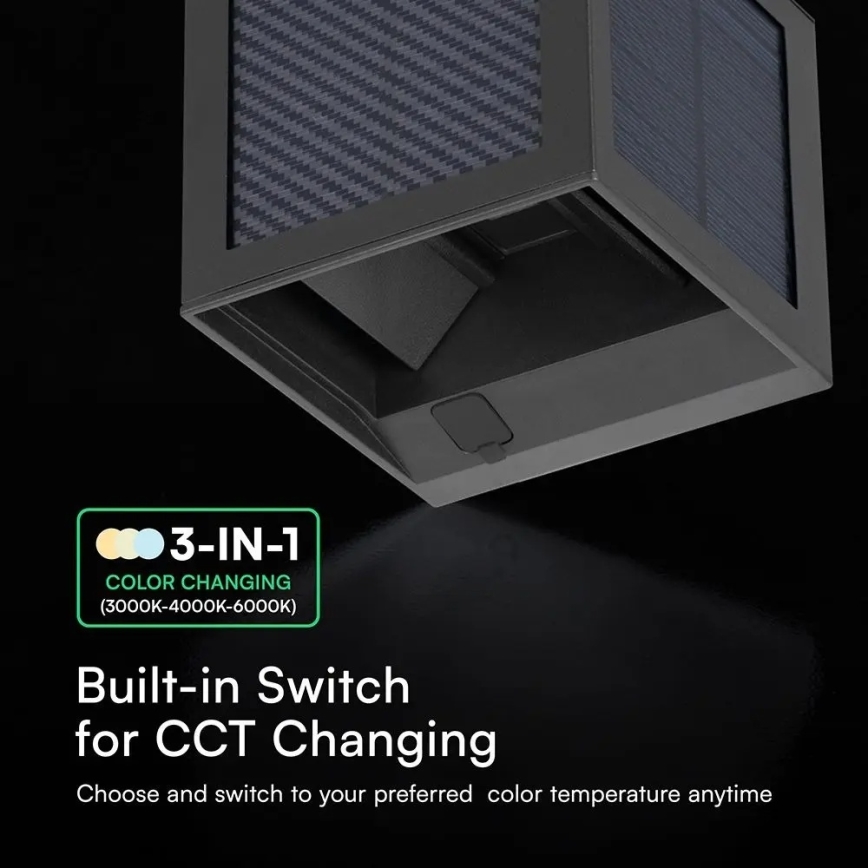 LED solarno zidno svjetlo sa senzorom LED/9W/3,7V 3000/4000/6000K IP65 2600 mAh crno