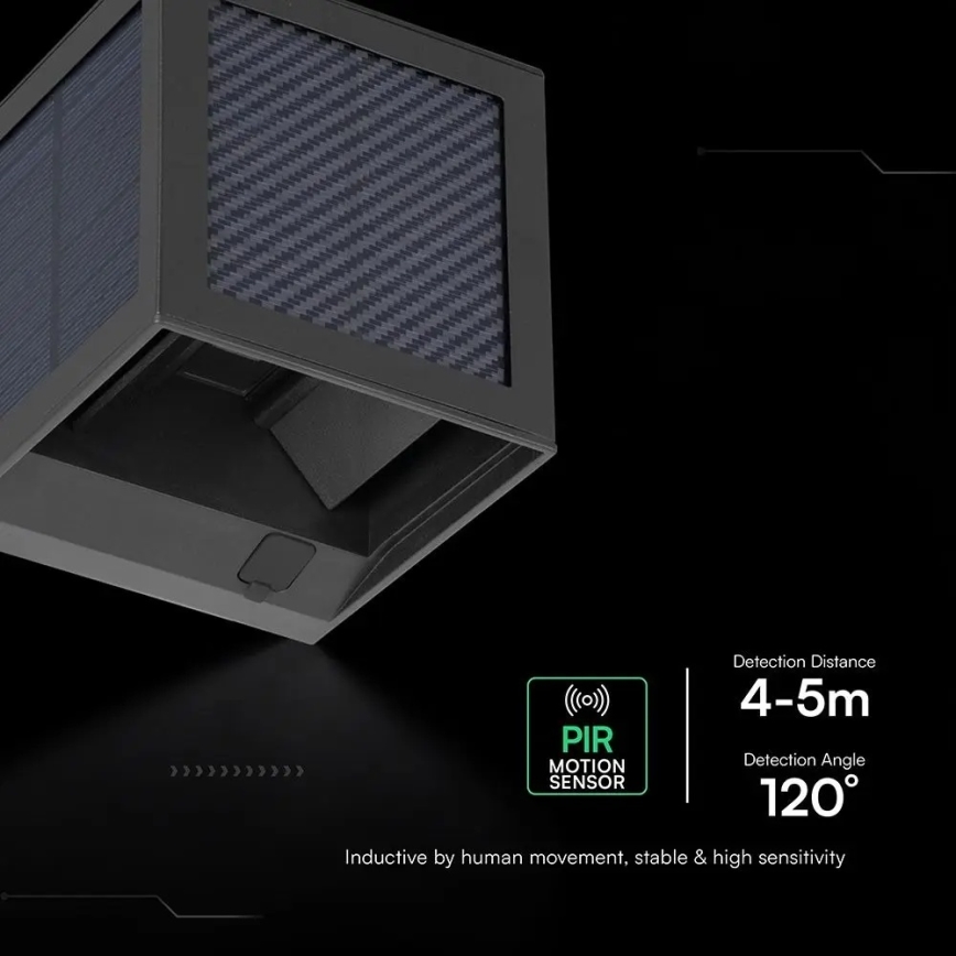 LED solarno zidno svjetlo sa senzorom LED/9W/3,7V 3000/4000/6000K IP65 2600 mAh crno