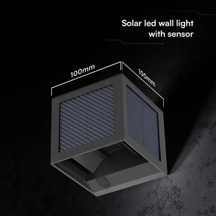 LED solarno zidno svjetlo sa senzorom LED/9W/3,7V 3000/4000/6000K IP65 2600 mAh crno