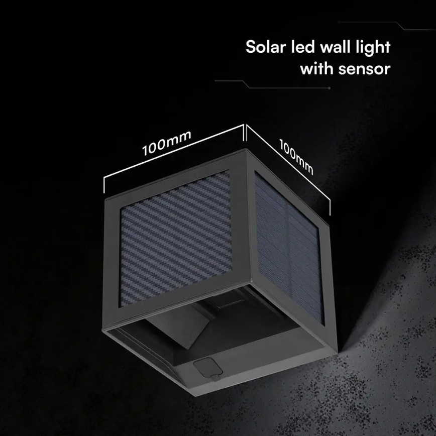 LED solarno zidno svjetlo sa senzorom LED/9W/3,7V 3000/4000/6000K IP65 2600 mAh crno