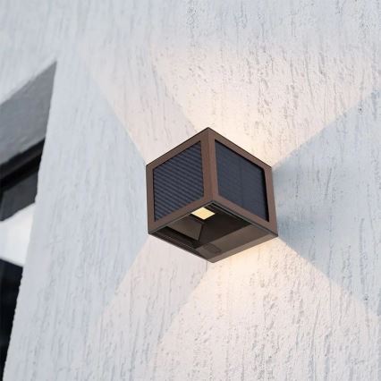 LED solarno zidno svjetlo sa senzorom LED/9W/3,7V 3000/4000/6000K IP65 2600 mAh smeđa