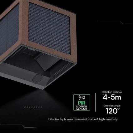LED solarno zidno svjetlo sa senzorom LED/9W/3,7V 3000/4000/6000K IP65 2600 mAh smeđa