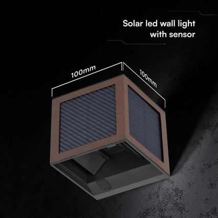 LED solarno zidno svjetlo sa senzorom LED/9W/3,7V 3000/4000/6000K IP65 2600 mAh smeđa