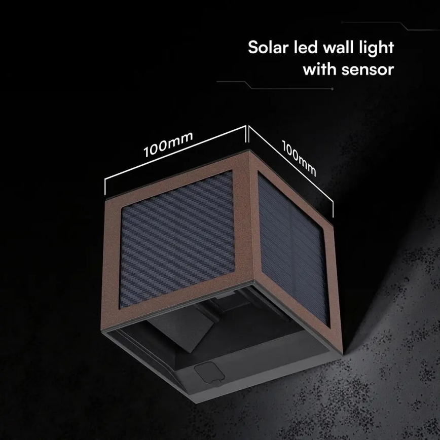 LED solarno zidno svjetlo sa senzorom LED/9W/3,7V 3000/4000/6000K IP65 2600 mAh smeđa
