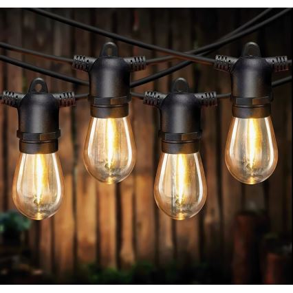 LED solarna dekorativna girlanda s prigušivanjem 20xE27/0,3W/3/5V USB 2400 mAh 20,62 m IP65 crna + daljinsko upravljanje