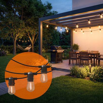 LED solarna dekorativna girlanda s prigušivanjem 20xE27/0,3W/3/5V USB 2400 mAh 20,62 m IP65 crna + daljinsko upravljanje
