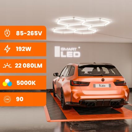 LED prigušivo stropno svjetlo HEXAGON LED/192W/85-265V 5000K 160x221 cm CRI 90 IP54 bijela