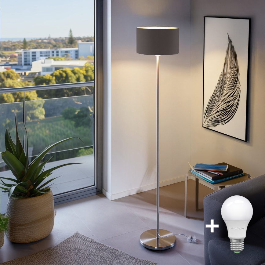 LED stojeća lampa TUNJA 1xE27/20W/230V Ø 30 cm matni krom/smeđa