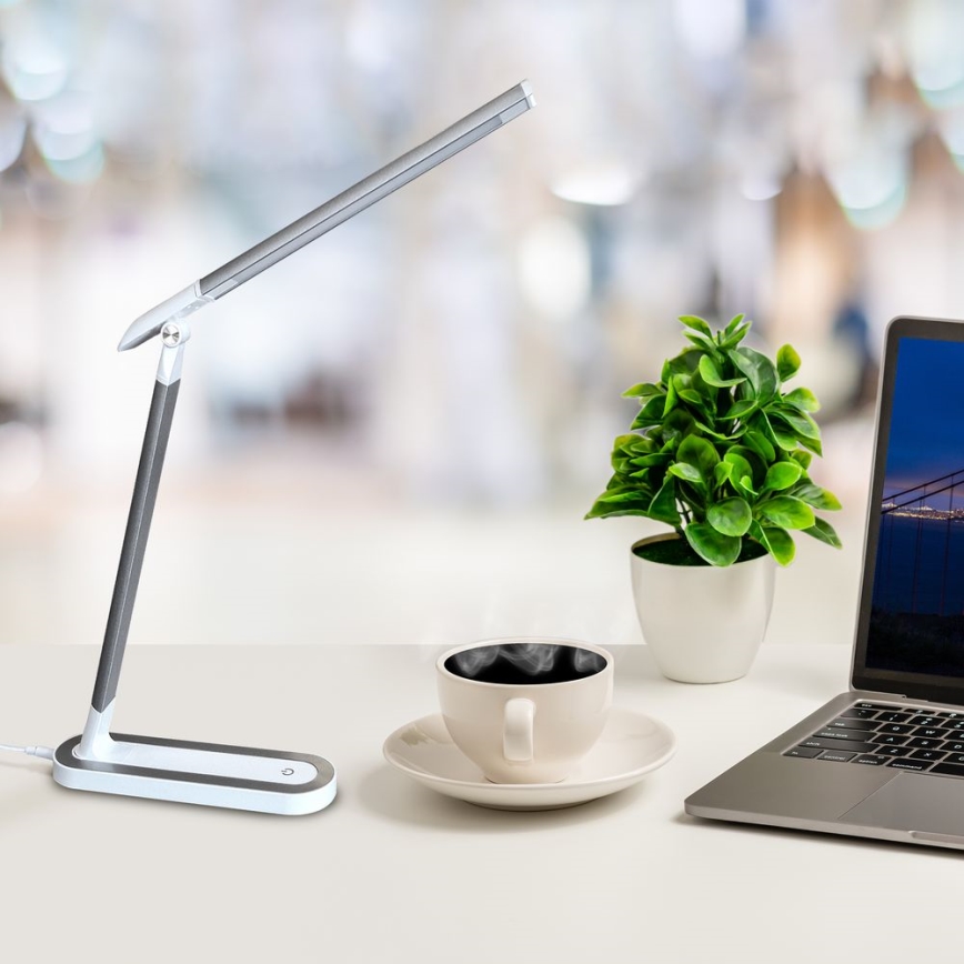 LED Dimmabilna dodirna stolna lampa MADERA LED/7W/230V USB bijela