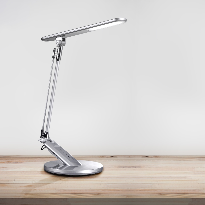 LED Dimmabilna dodirna stolna lampa OPTIMUM LED/7W/230V USB 3000/4000/6000K srebrna