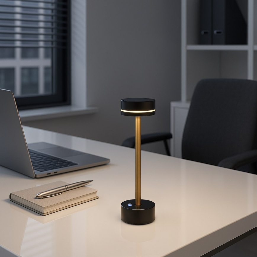 LED stolna lampa SAM, punjiva i s mogućnošću prigušivanja, LED/5W/5V, 3600 mAh, crna/zlatna