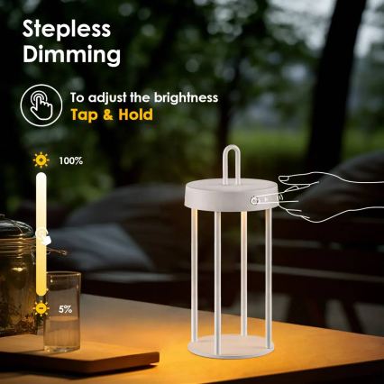 LED vanjska punjiva dodirna stolna lampa s mogućnošću podešavanja svjetline GENTLE LED/1,5W/3,7V 3000 mAh IP44 bijela