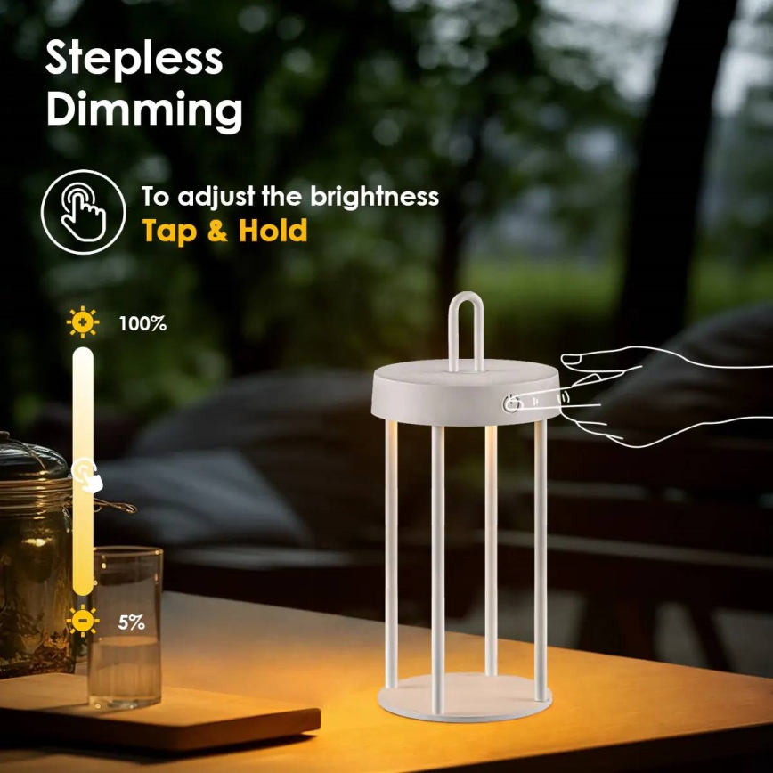 LED vanjska punjiva dodirna stolna lampa s mogućnošću podešavanja svjetline GENTLE LED/1,5W/3,7V 3000 mAh IP44 bijela