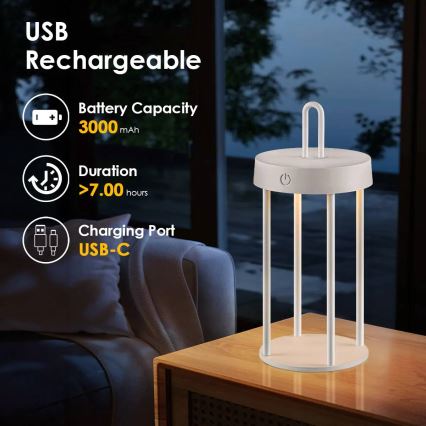 LED vanjska punjiva dodirna stolna lampa s mogućnošću podešavanja svjetline GENTLE LED/1,5W/3,7V 3000 mAh IP44 bijela