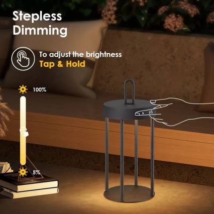 LED stolna lampa s mogućnošću prigušivanja, za vanjsku upotrebu, punjiva, s dodirnim upravljanjem GENTLE LED/1,5W/3,7V 3000 mAh IP44 crna
