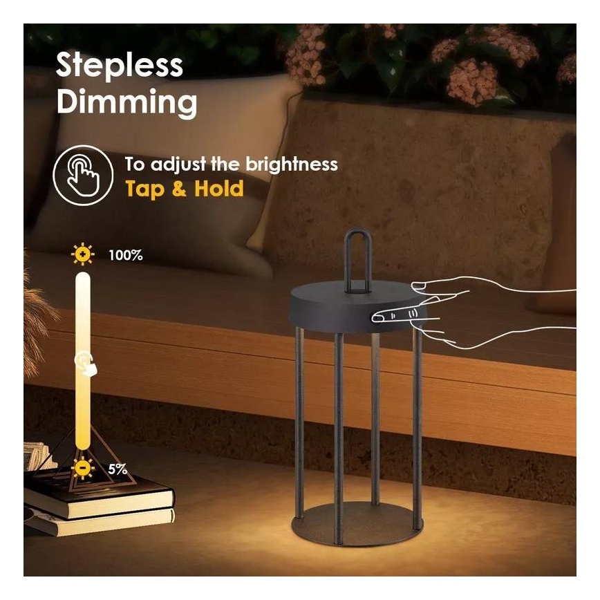 LED stolna lampa s mogućnošću prigušivanja, za vanjsku upotrebu, punjiva, s dodirnim upravljanjem GENTLE LED/1,5W/3,7V 3000 mAh IP44 crna