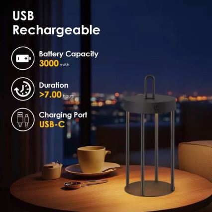 LED stolna lampa s mogućnošću prigušivanja, za vanjsku upotrebu, punjiva, s dodirnim upravljanjem GENTLE LED/1,5W/3,7V 3000 mAh IP44 crna