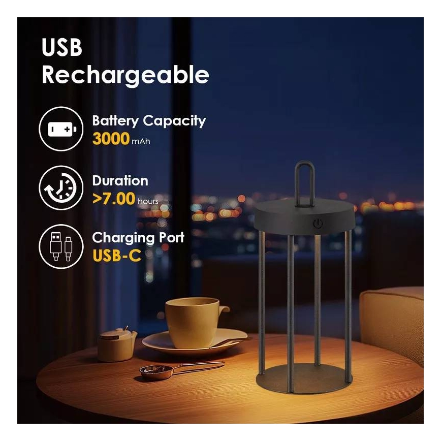 LED stolna lampa s mogućnošću prigušivanja, za vanjsku upotrebu, punjiva, s dodirnim upravljanjem GENTLE LED/1,5W/3,7V 3000 mAh IP44 crna