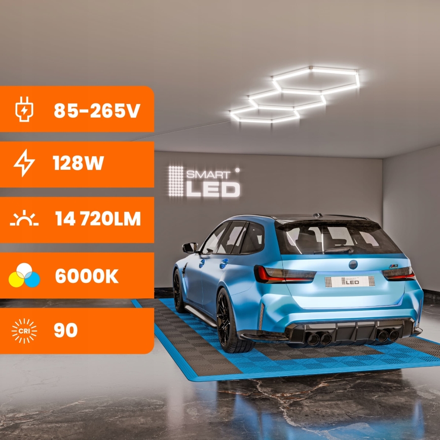 LED stropna svjetiljka HEXAGON LED/128W/85-265V 6000K 248x97 cm CRI 90 IP54 bijela