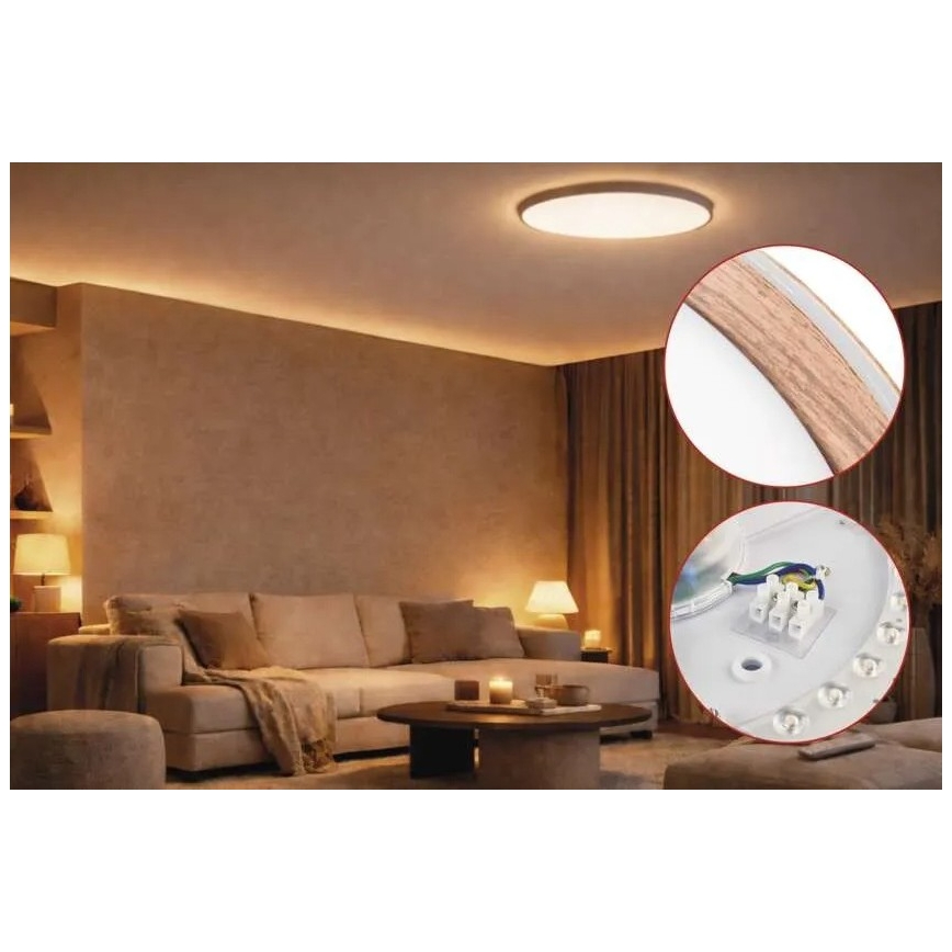 LED prigušivo stropno svjetlo ILVI LED/45W/230V 2700-6500K promjera 50 cm, drveni dekor + daljinsko upravljanje