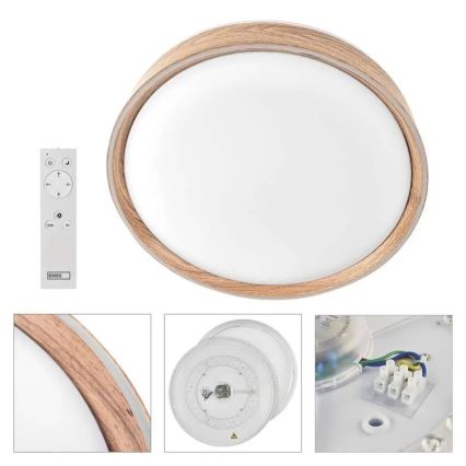 LED prigušivo stropno svjetlo ILVI LED/45W/230V 2700-6500K promjera 50 cm, drveni dekor + daljinsko upravljanje