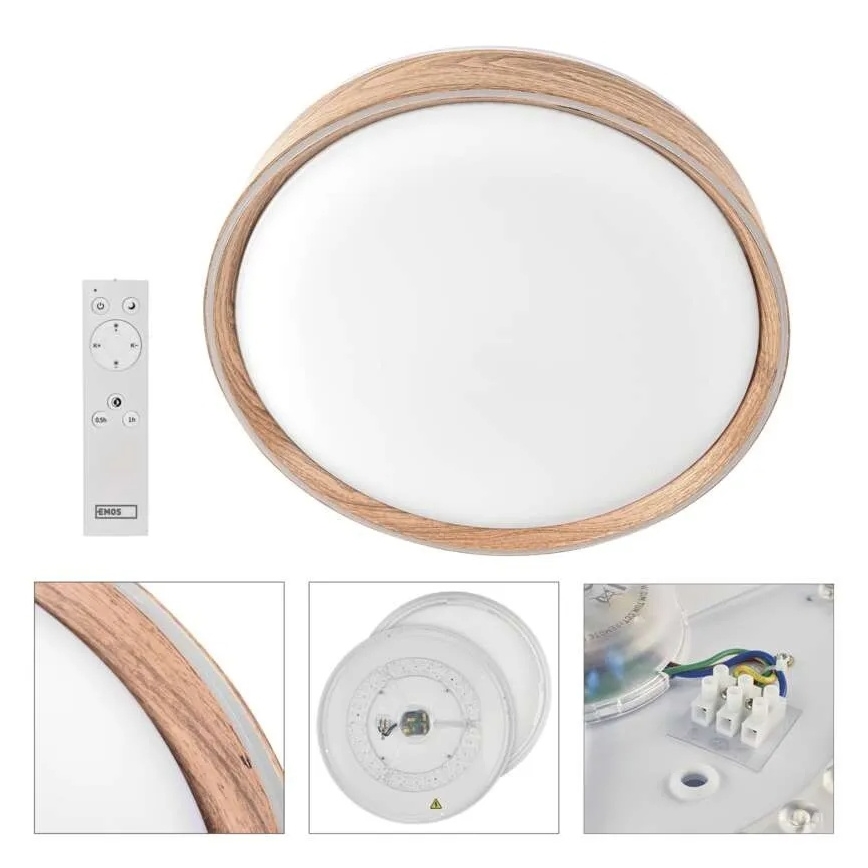 LED prigušivo stropno svjetlo ILVI LED/45W/230V 2700-6500K promjera 50 cm, drveni dekor + daljinsko upravljanje