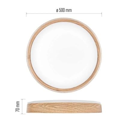 LED prigušivo stropno svjetlo ILVI LED/45W/230V 2700-6500K promjera 50 cm, drveni dekor + daljinsko upravljanje