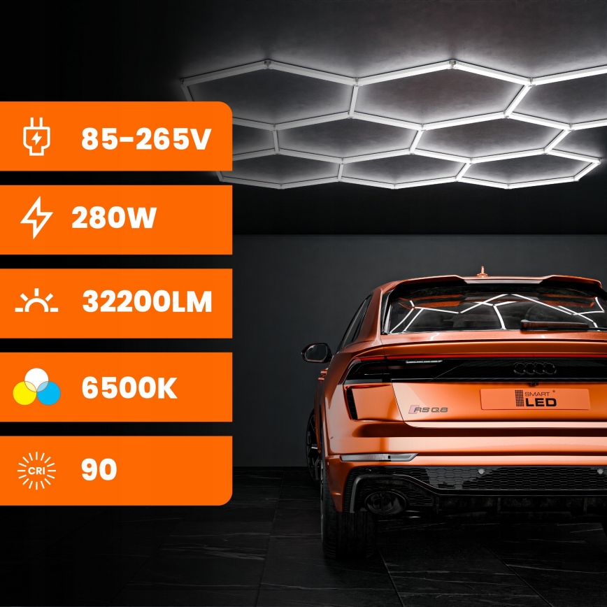 LED stropna svjetiljka HEXAGON LED/280W/85-265V 6500K 313x298 cm CRI 90 IP54 bijela