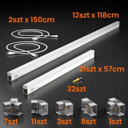 LED Stropna svjetiljka HEXAGON LED/384W/85-265V 4000K 484x243 cm CRI 90 IP54 bijela