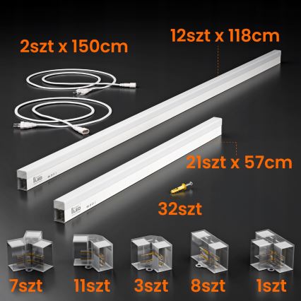 LED Stropna svjetiljka HEXAGON LED/384W/85-265V 6500K 484x243 cm CRI 90 IP54 bijela
