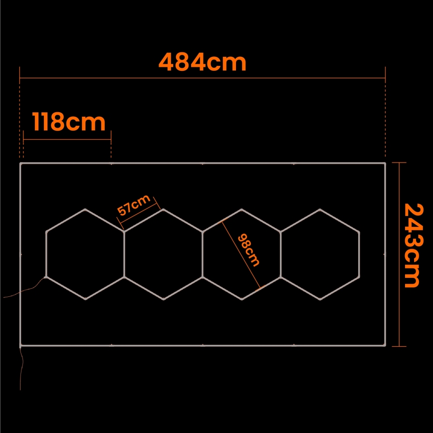 LED Stropna svjetiljka HEXAGON LED/384W/85-265V 6500K 484x243 cm CRI 90 IP54 bijela