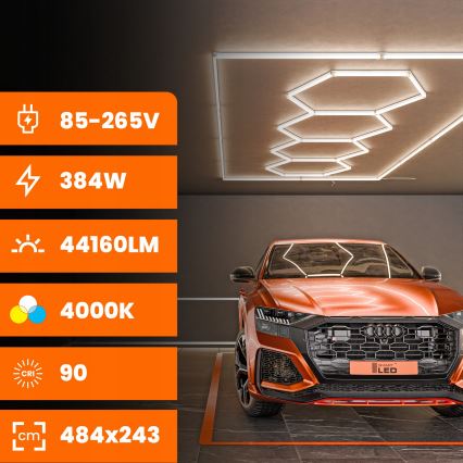 LED stropno svjetlo HEXAGON LED/426W/85-265V 4000K 484x243 cm CRI 90 IP44 bijela
