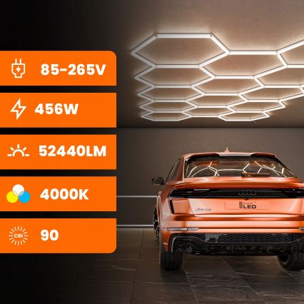 LED stropno svjetlo HEXAGON LED/570W/85-265V 4000K 522x298 cm CRI 90 IP44 bijela