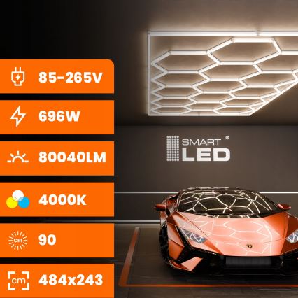 LED stropna svjetiljka HEXAGON LED/696W/85-265V 4000K 484x243 cm CRI 90 IP44 bijela