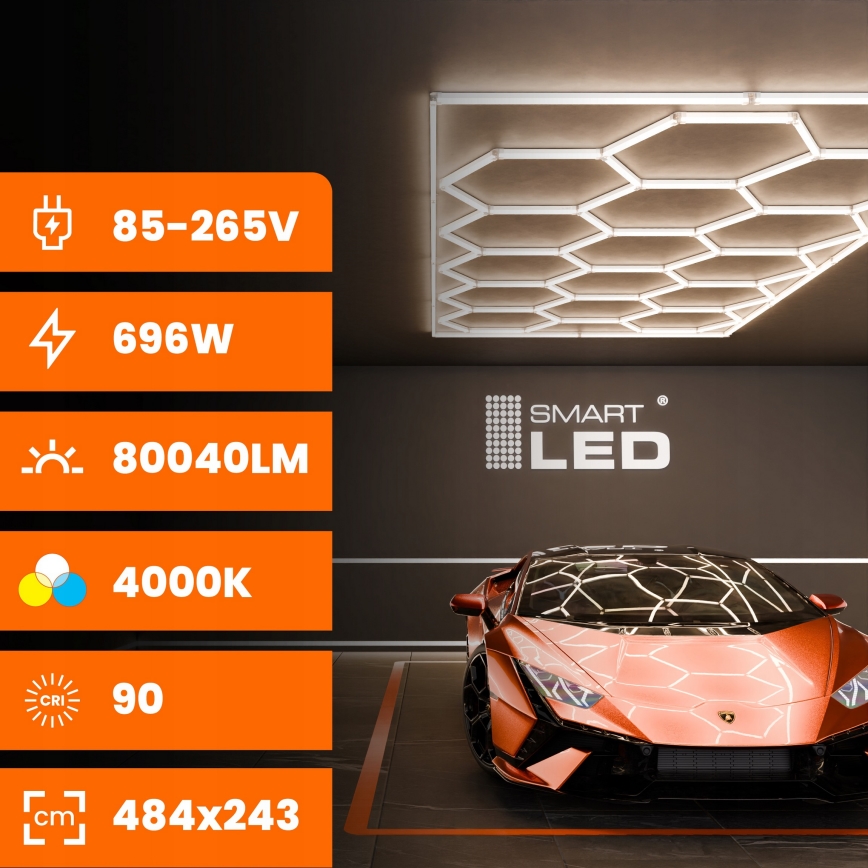 LED stropna svjetiljka HEXAGON LED/696W/85-265V 4000K 484x243 cm CRI 90 IP44 bijela