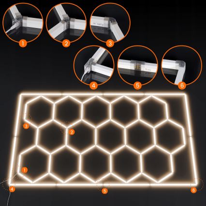 LED stropna svjetiljka HEXAGON LED/696W/85-265V 4000K 484x243 cm CRI 90 IP44 bijela
