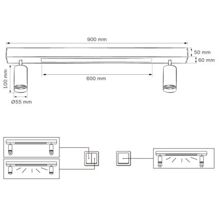 LED Stropna svjetiljka PARIS LED/24W/230V + 2xGU10/10W crna