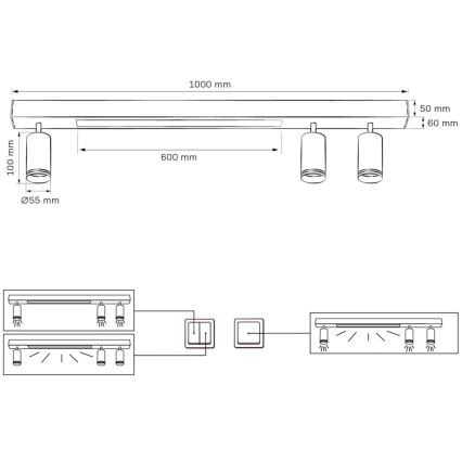 LED Stropna svjetiljka PARIS LED/24W/230V + 3xGU10/10W crna