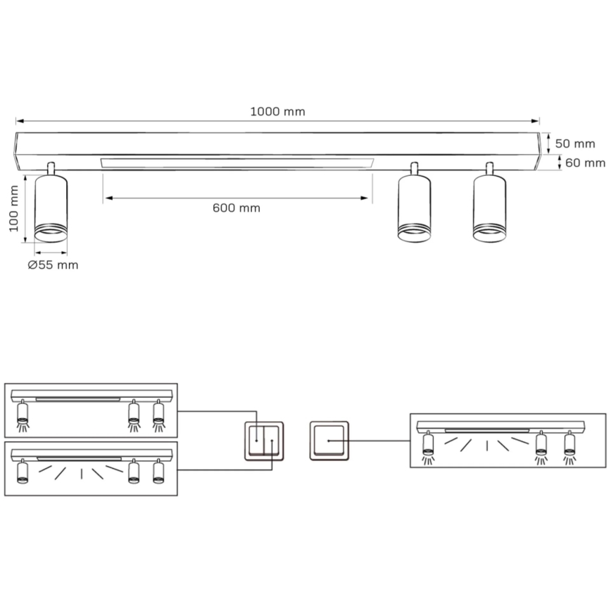 LED Stropna svjetiljka PARIS LED/24W/230V + 3xGU10/10W crna