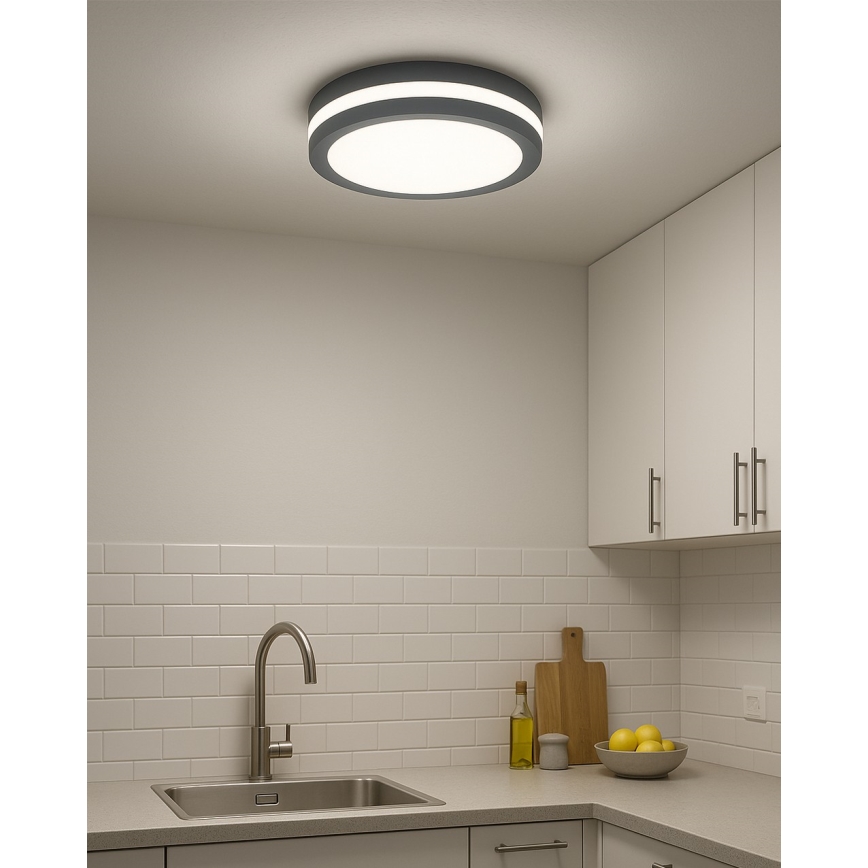 LED kupaonsko stropno svjetlo s detektorom pokreta LED/20W/230V 3000/4000/6500K prom. 23 cm IP54 antracit