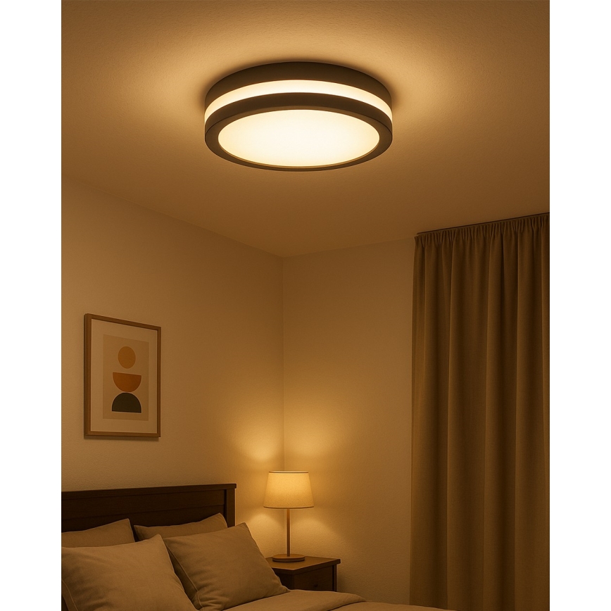LED kupaonsko stropno svjetlo s detektorom pokreta LED/20W/230V 3000/4000/6500K prom. 23 cm IP54 antracit