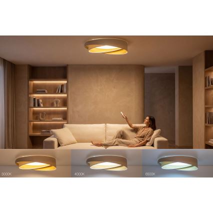 LED prigušivo stropno svjetlo SMART GALAXY MODERN LED/24W/230V 3000-6500K Ø 55 cm bež/bijela/zlatna + daljinski upravljač