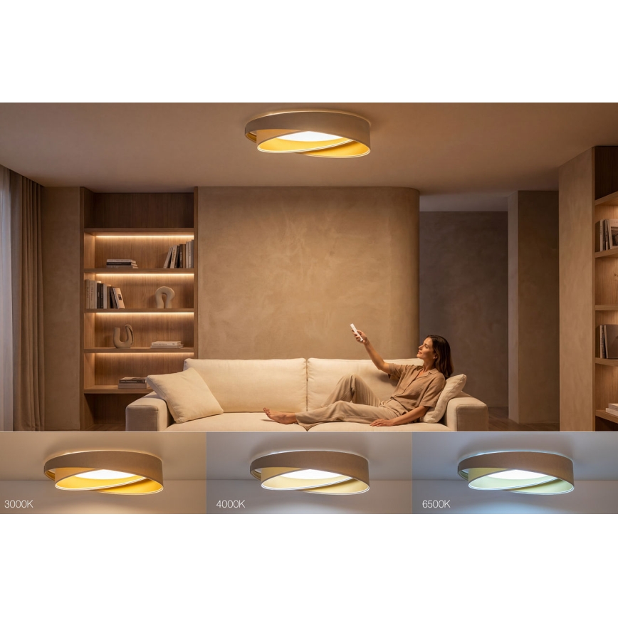 LED prigušivo stropno svjetlo SMART GALAXY MODERN LED/24W/230V 3000-6500K Ø 55 cm bež/bijela/zlatna + daljinski upravljač