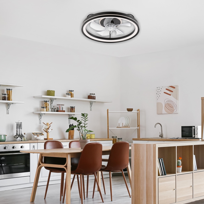 LED Prigušiva stropna svjetiljka s ventilatorom FARGO LED/37W/230V crna + daljinski upravljač