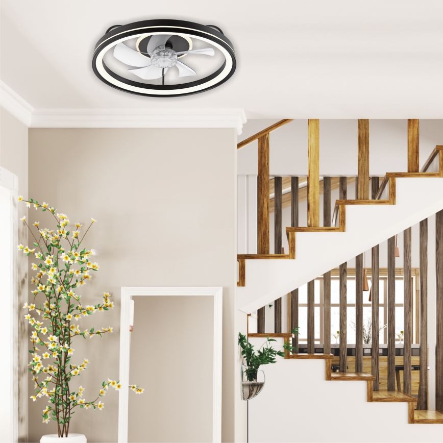 LED Prigušiva stropna svjetiljka s ventilatorom FARGO LED/37W/230V crna + daljinski upravljač