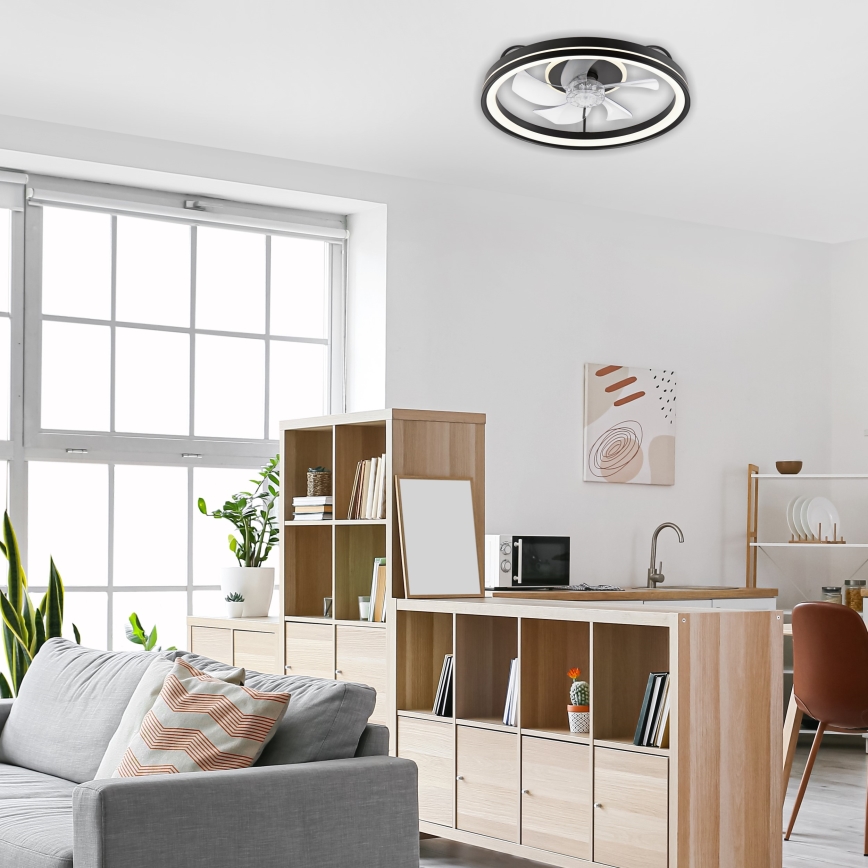 LED Prigušiva stropna svjetiljka s ventilatorom FARGO LED/37W/230V crna + daljinski upravljač